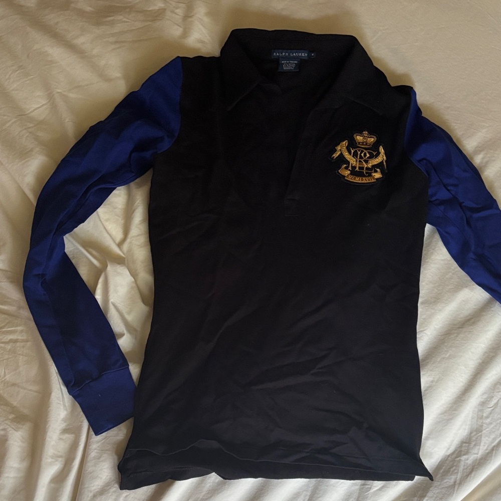 Ralph Lauren Black and Blue Polo with Crest women’s medium